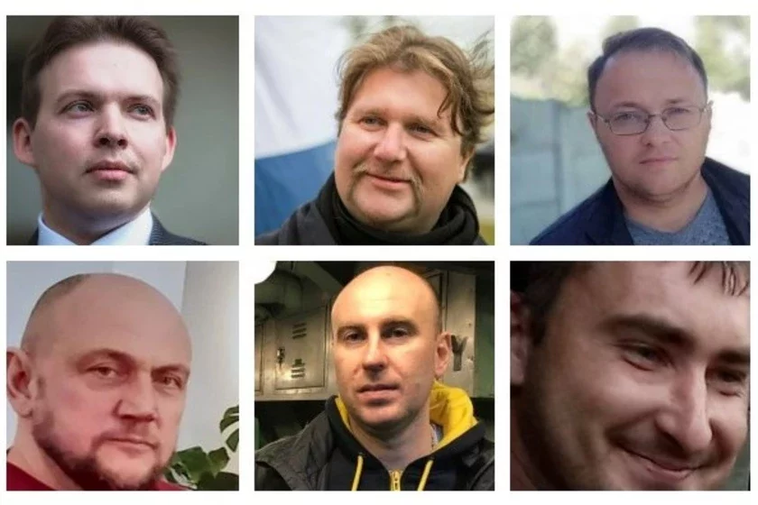 Политзаключенные «Витьбы": Максим Знак, Максим Винярский, Виктор Лосик (сверху слева направо), Сергей Шоломицкий, Дмитрий Короткевич, Алексей Михалкевич (внизу слева направо)