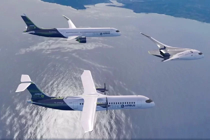 Tri koncieptualnych samoleta iz projekta Airbus «ZEROe» Try kanceptualnych samalota z prajekta Airbus "ZEROe" Three concept aircraft from the Airbus "ZEROe" project