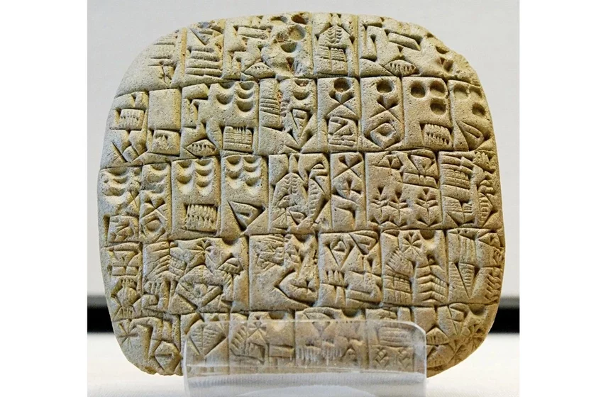 Clay tablet from Shuruppak with the text about the sale of a field and a house, ca. 2600 BC Гліняная таблічка з Шуруппака з тэкстам аб продажы поля і дома, каля 2600 г. да н. э. Глиняная табличка из Шуруппака с текстом о продаже поля и дома, ок. 2600 г. до н. э.